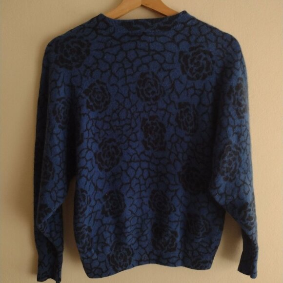 Vtg 90s Y2K Lambswool & Angora Sweater S M Daniel Caron Floral Pattern Pullover - Picture 5 of 7